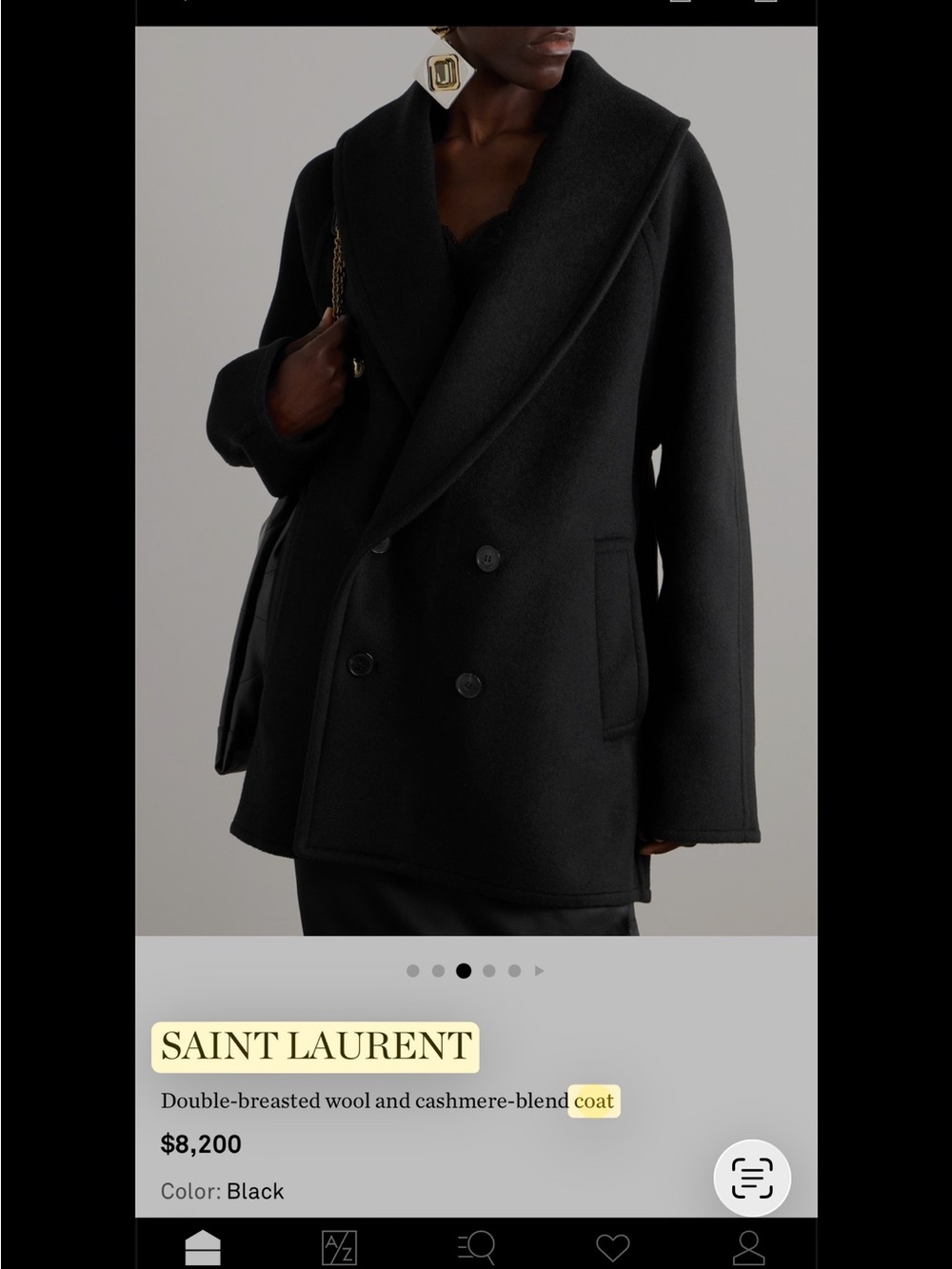 Saint Laurent Black Double-Breasted Pea Coat